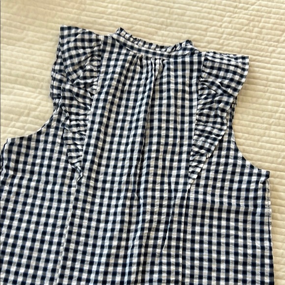 LOFT Blue and White Blouse with Smocked Details - Picture 8 of 8